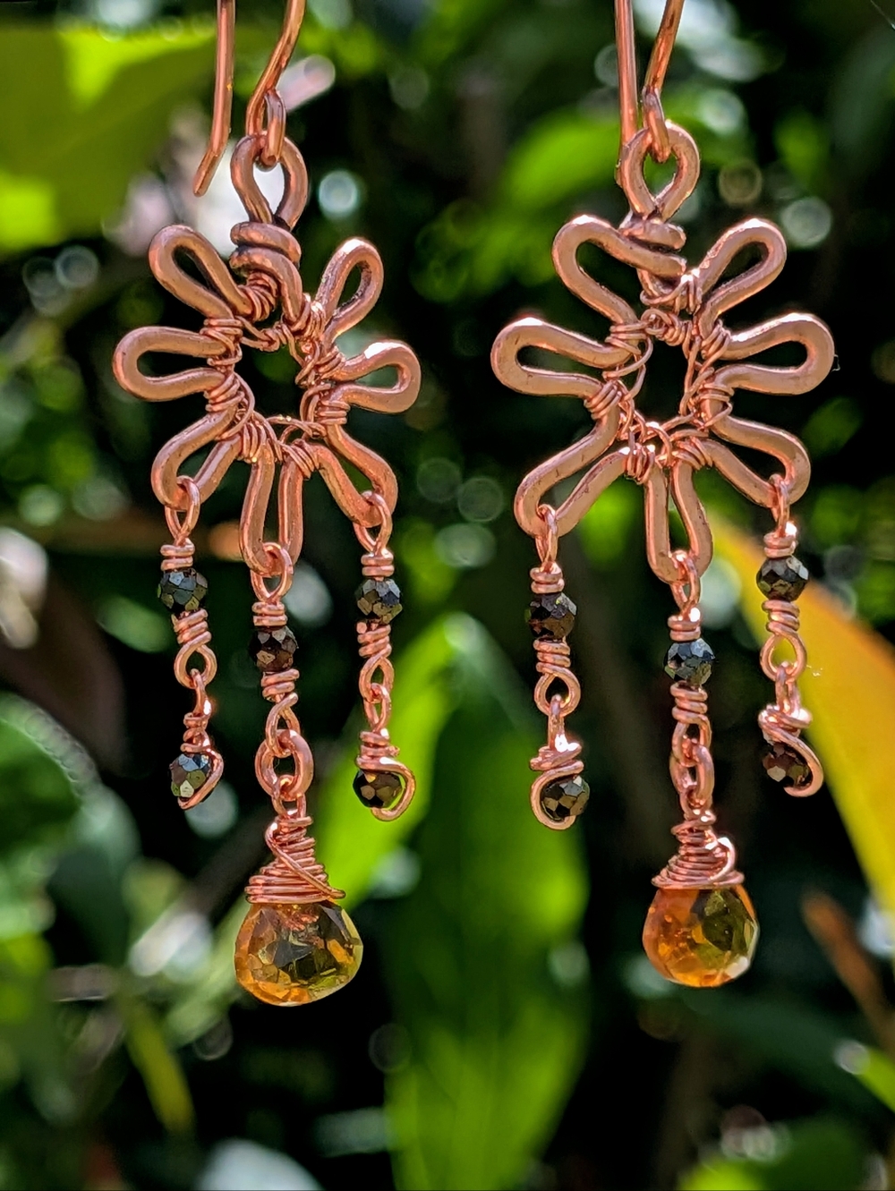 Copper Sunburst Earrings-Cognac Citrine Gems- Artisan Crafted Design-Summer Vibe - Picture 8 of 12